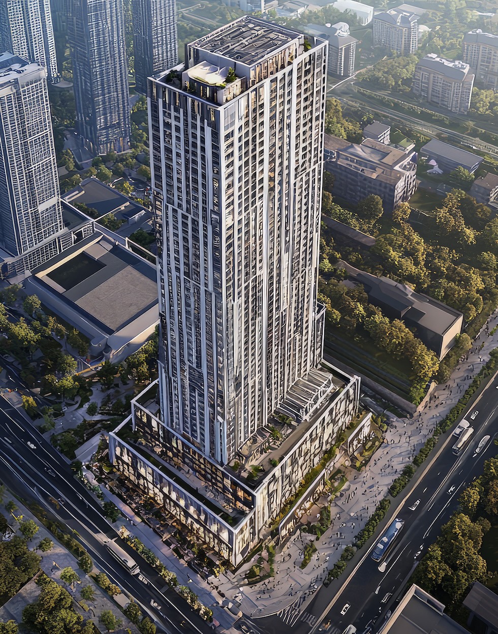 Aerial View of Modern Skyscraper in City
